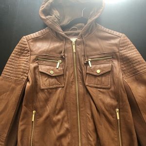 Michael kors camel with hood leather jacket